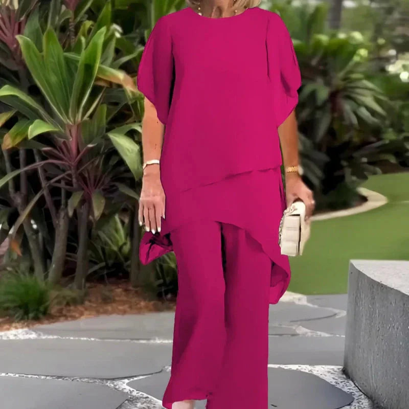 Conjunto Mujer Top Asimétrico + Pantalón Ancho